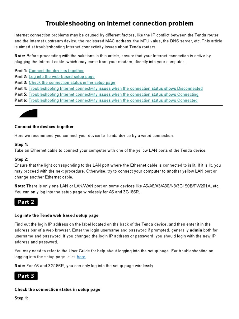 Tenda Router Internet Troubleshooting Guide | PDF | Duplex ...