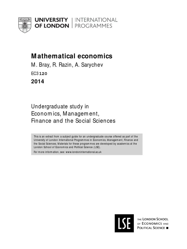 Mathematical Economics | PDF | Mathematical Optimization | Economics