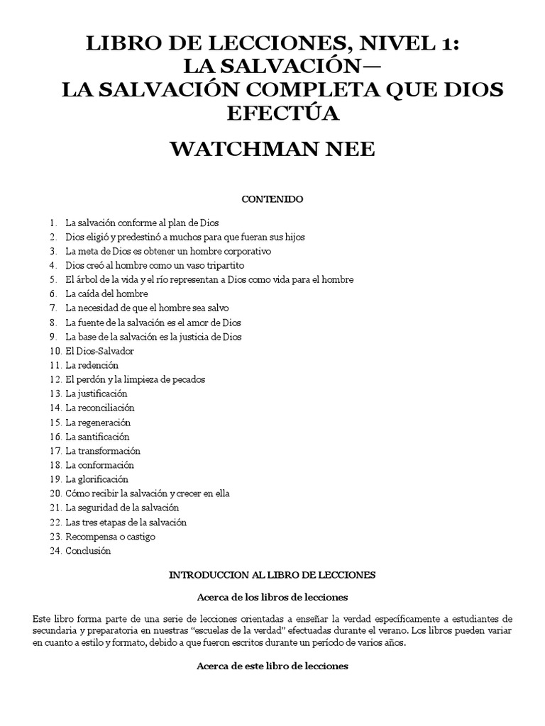 Watchman Nee Libro de Lecciones Nivel 1 La Salvación | PDF | Pecado ...