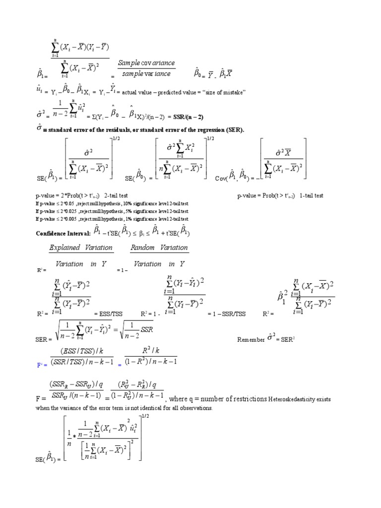 Econometrics formulas estimator ordinary least squares