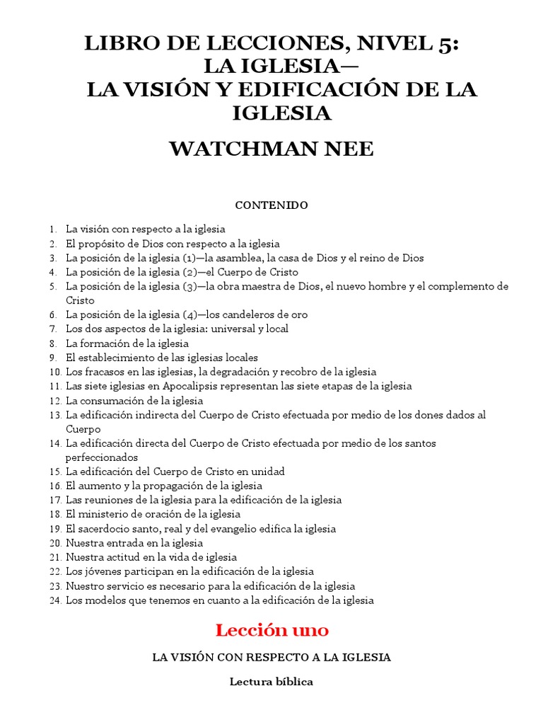 Watchman Nee Libro de Lecciones Nivel 5 La Iglesia | PDF | Cristo ...