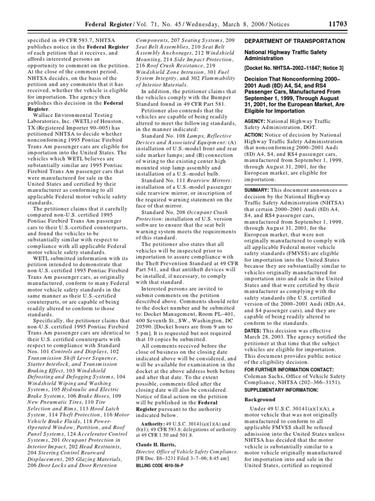 Notice: Motor Carrier Applications, Exemptions, Etc.: Nonconforming ...