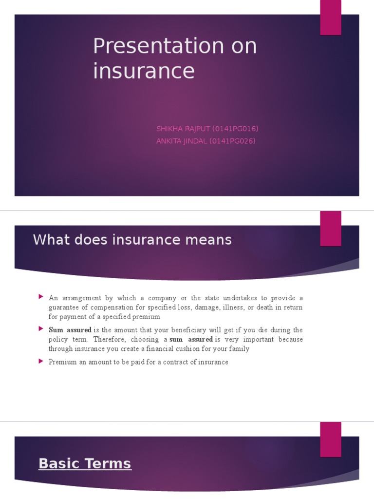 Presentation On Insurance | PDF | Reinsurance | Life Insurance