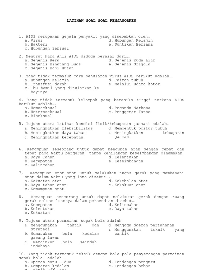 Latihan Soal Soal Penjas