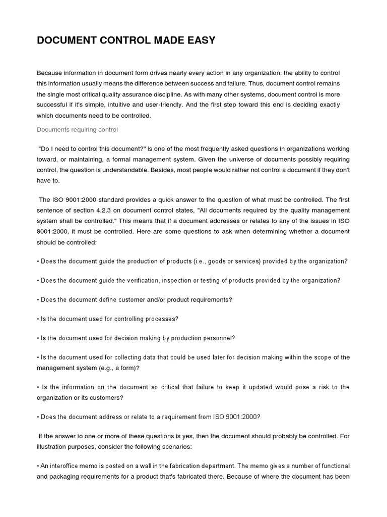 ISO 9001 Document Control Simplified | PDF | Iso 9000 | Document