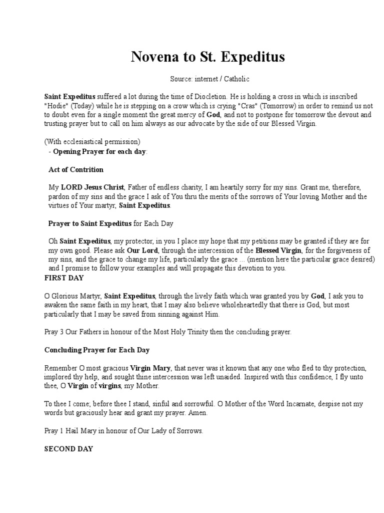 Novena To ST Expedite | PDF | Lord's Prayer | Grace In Christianity