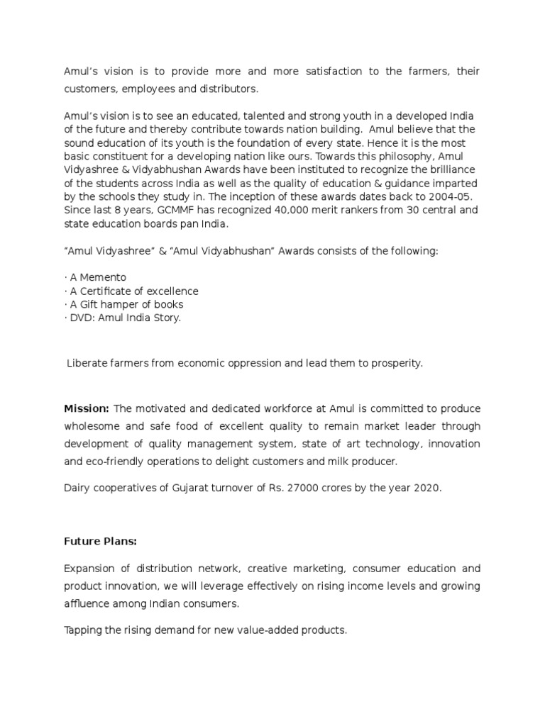 Amul's Vision and Mission Overview | PDF | Business
