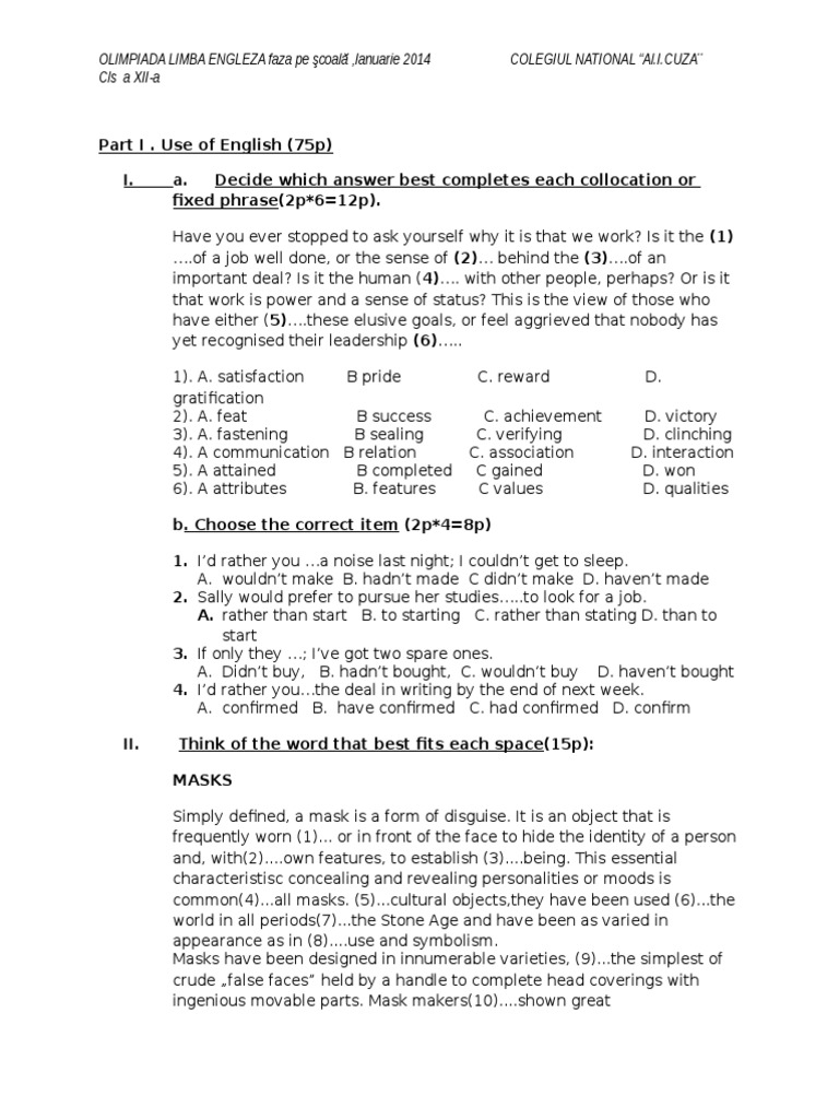 model subiect olimpiada limba engleza faza scoala clasa a XIIa Mask