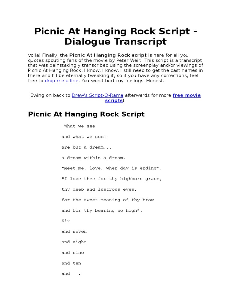 Picnic At Hanging Rock Script