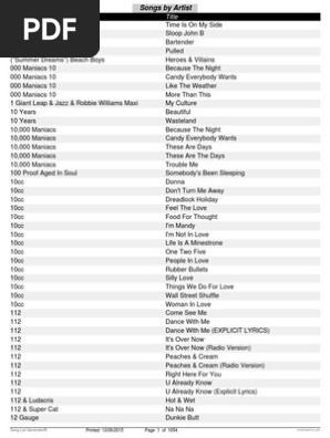 Song List By Artist Pdf Adele Artists