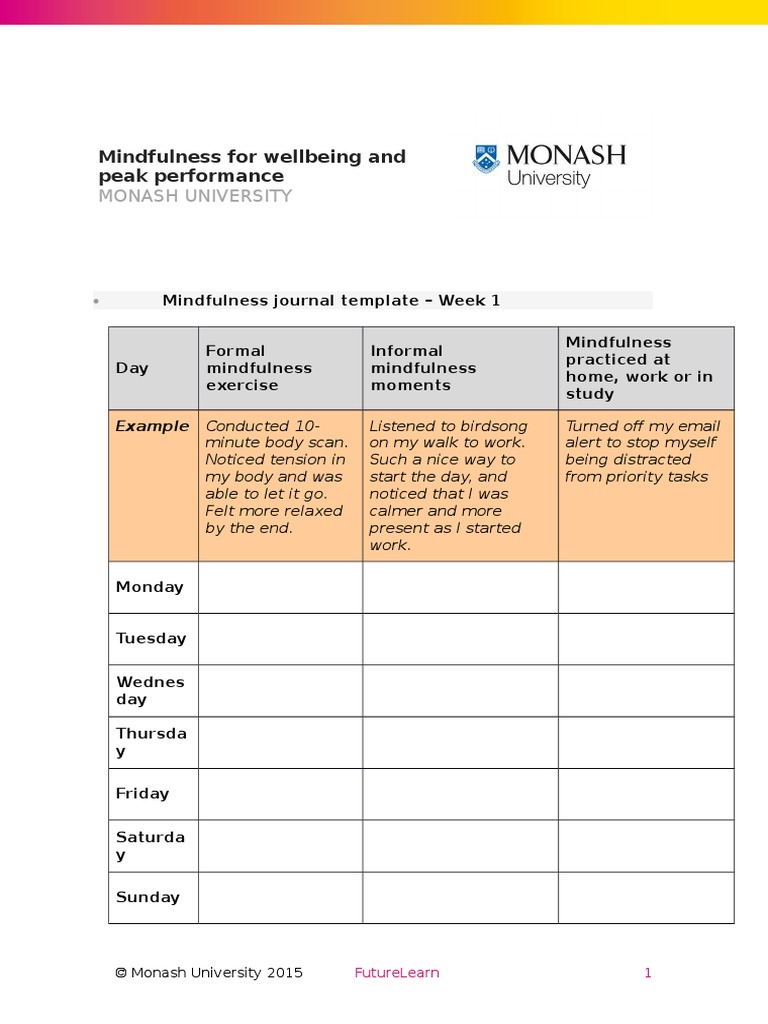 Mindfulness Journal Template Guide | PDF | Mindfulness | Neuroscience