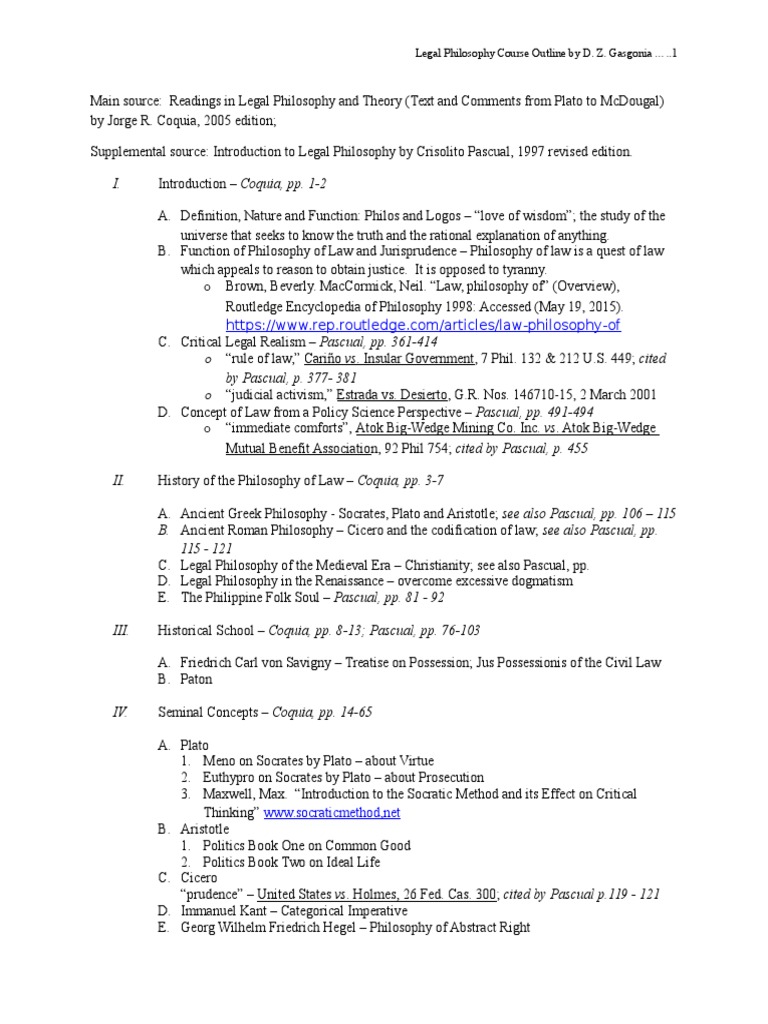 Legal Philosophy Course Outline | PDF | Jurisprudence | Philosophical ...