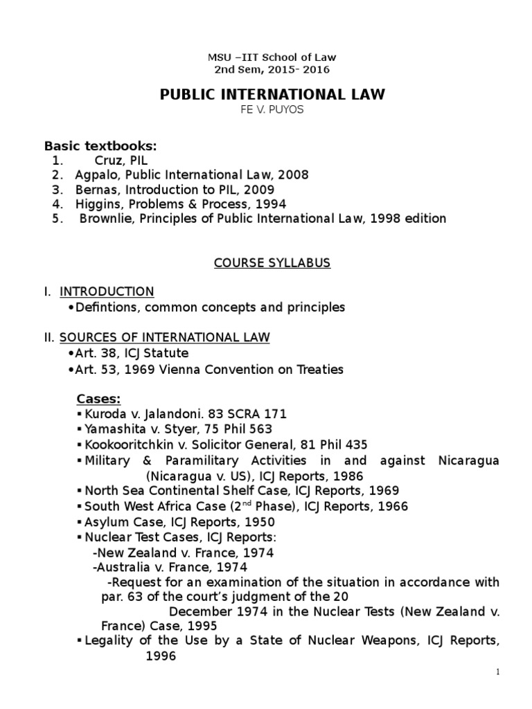 Public International Law Syllabus | PDF | United Nations Convention On ...