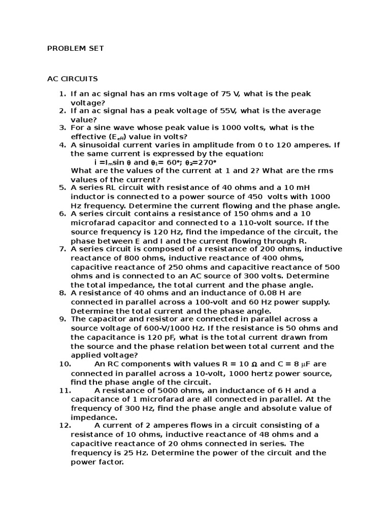 Problem Set Ac & DC | PDF | Series And Parallel Circuits | Electrical ...
