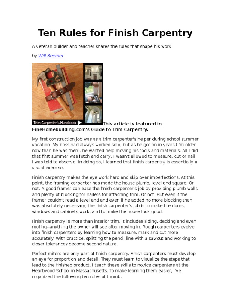 Ten Rules for Finish Carpentry | PDF | Carpentry | Measurement