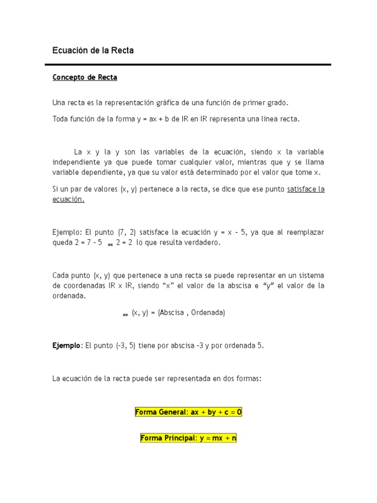 Ecuacion De La Recta En Su Forma General Definicion