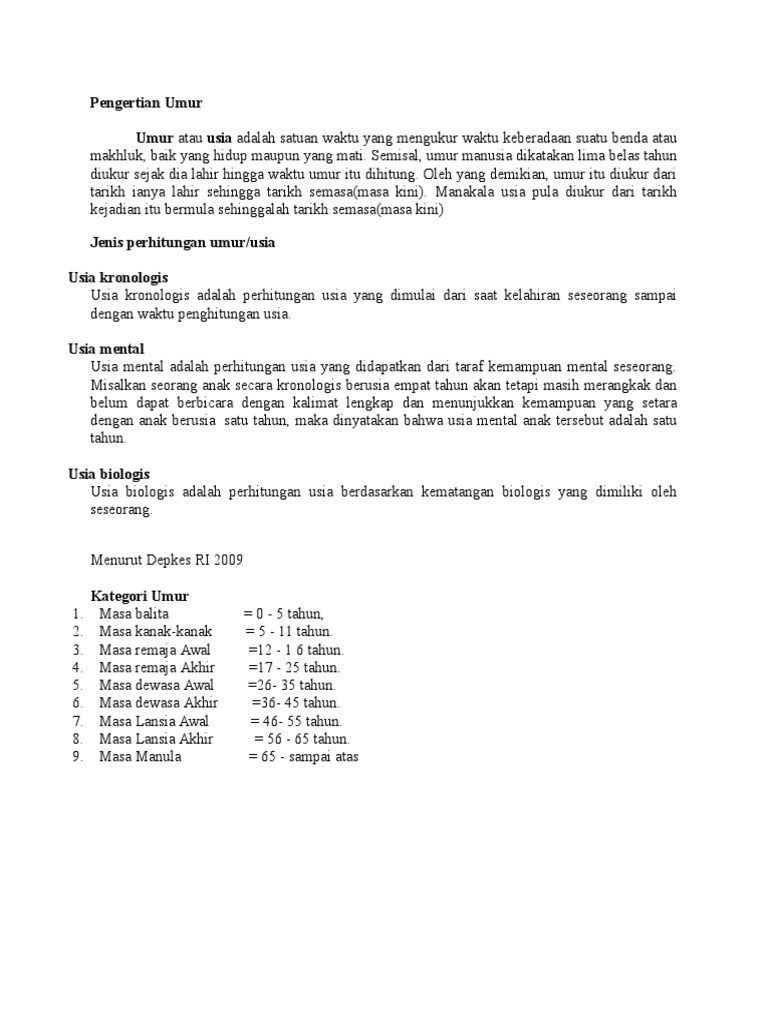 Pengertian Umur Pdf