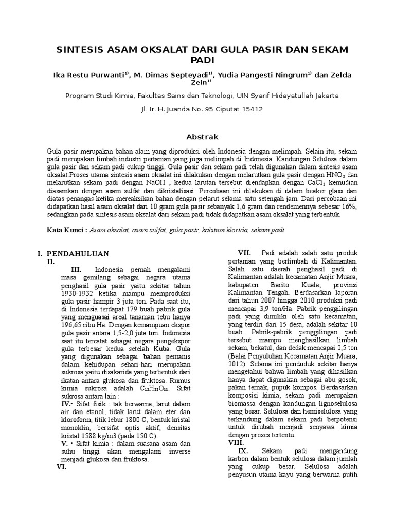 Scub Untuk Mengeduk Pasir JURNAL SINTESIS ASAM OKSALAT DARI GULA PASIR  DAN SEKAM PADI 