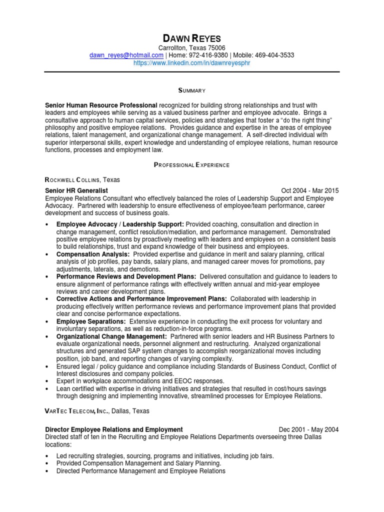 Human Resources Generalist HR in Dallas Ft Worth TX Resume