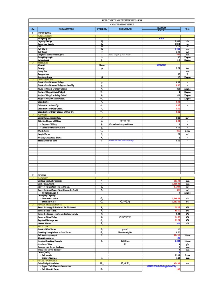 Conveyor Belt Design Calculation Sheet | PDF | Belt (Mechanical) | Friction