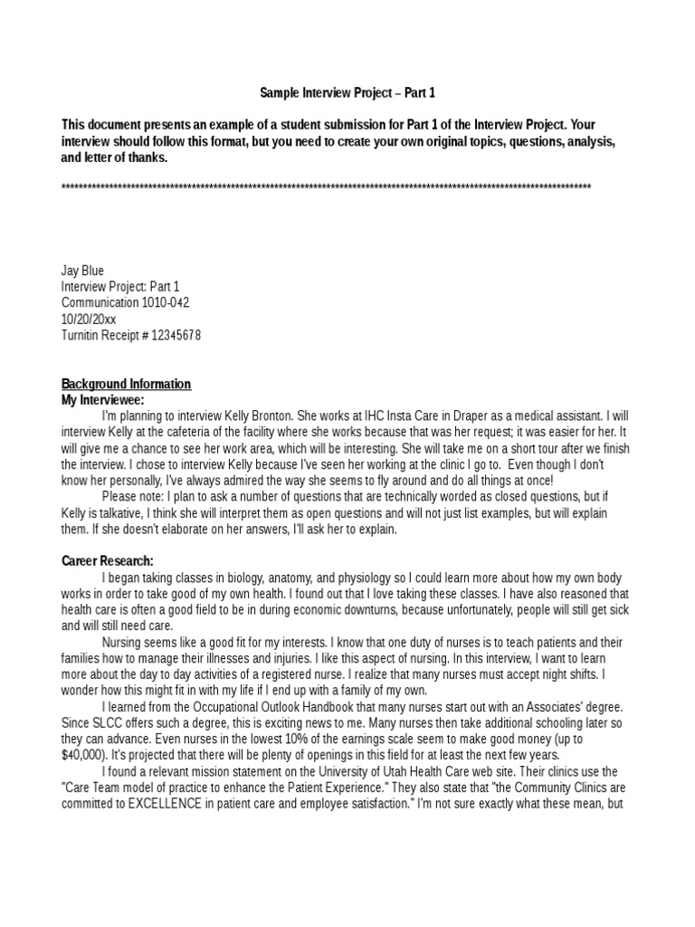 1010 Interview 03 Student Example-Part 1 | PDF | Nursing | Interview