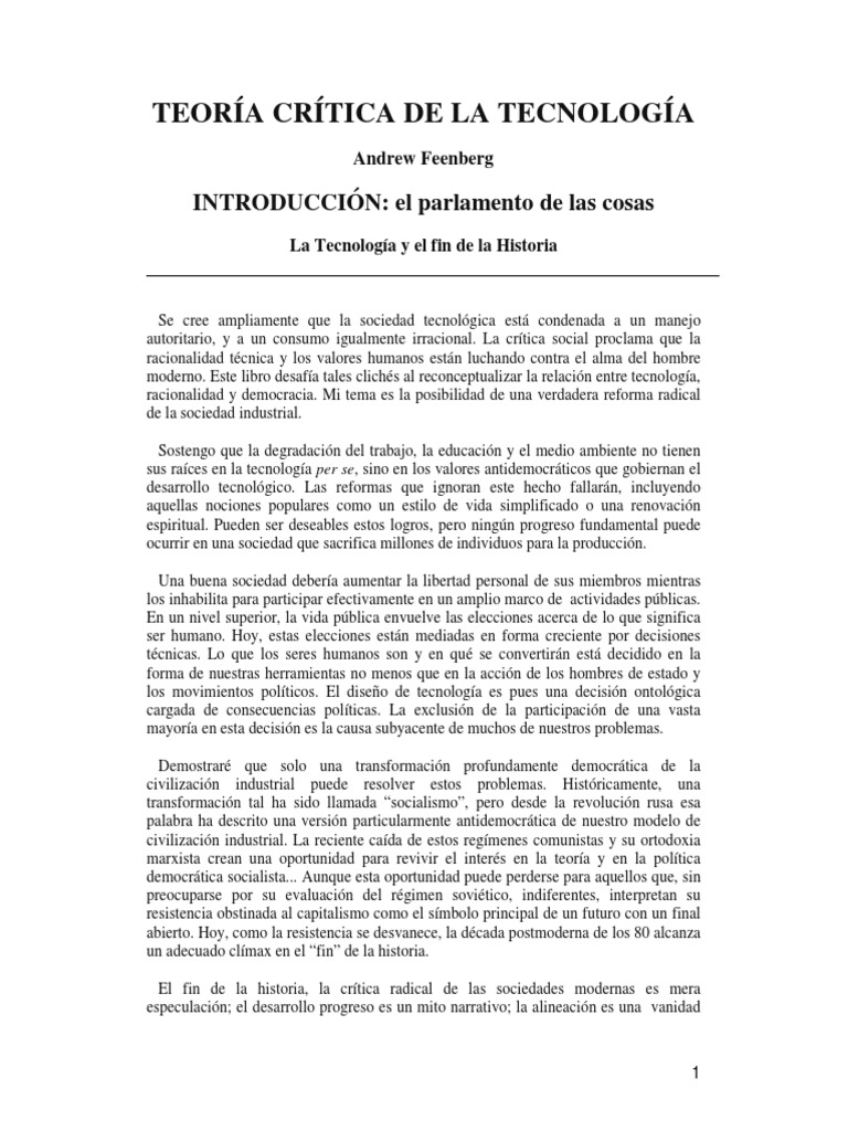teoría crítica de la tecnología La teoría crítica Tecnología Free