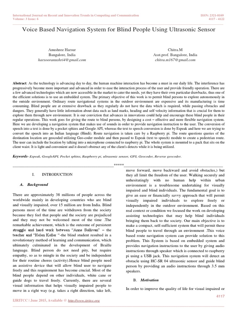 Voice Based Navigation System For Blind People Using Ultrasonic Sensor ...