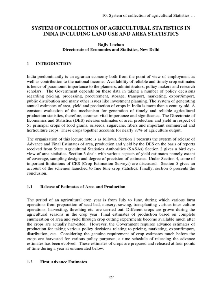 System of Collection of Agricultural Statistics in India Including Land