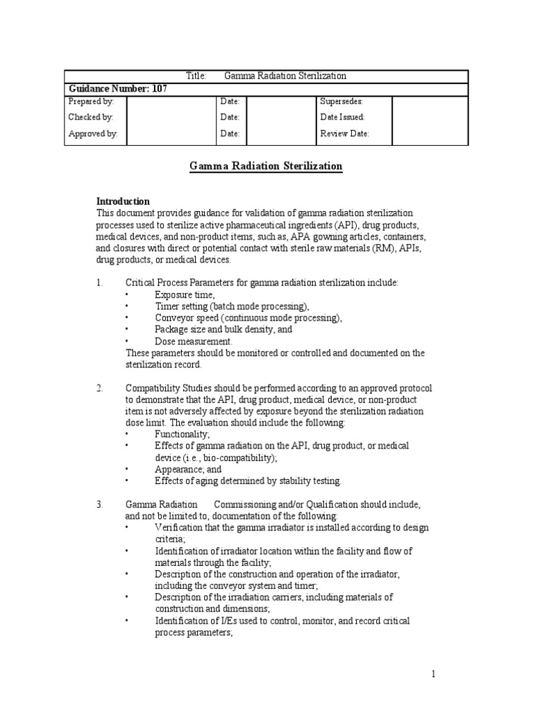 Gamma Radiation Sterilization PDF Sterilization (Microbiology