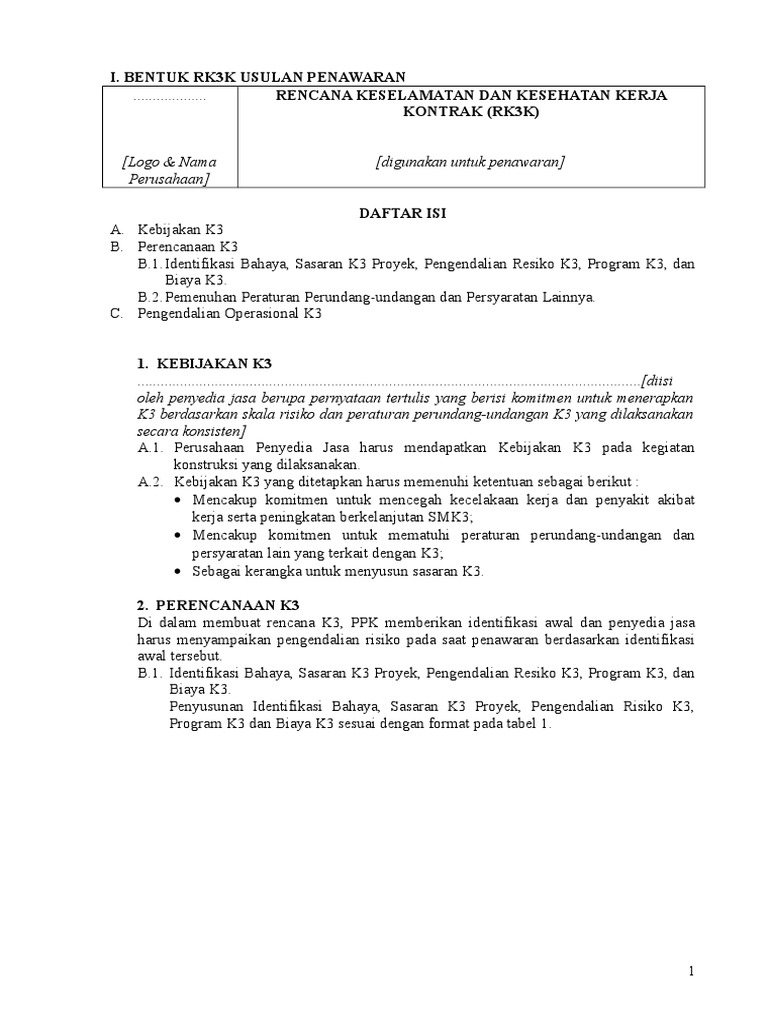 Rencana K3 untuk Penawaran Konstruksi | PDF