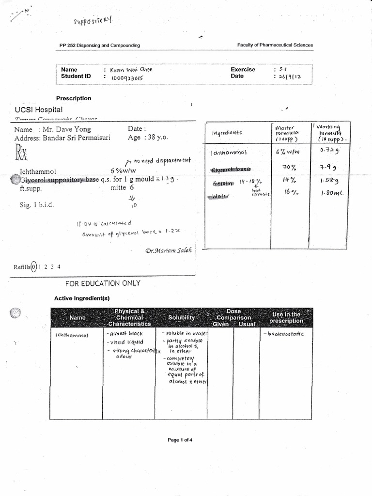 Prescription Compounding Exercise 5.1 | PDF