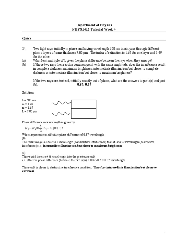 PHYS1412 Tutorial Worksheet 2014 Solutions Week 4 | Wavelength