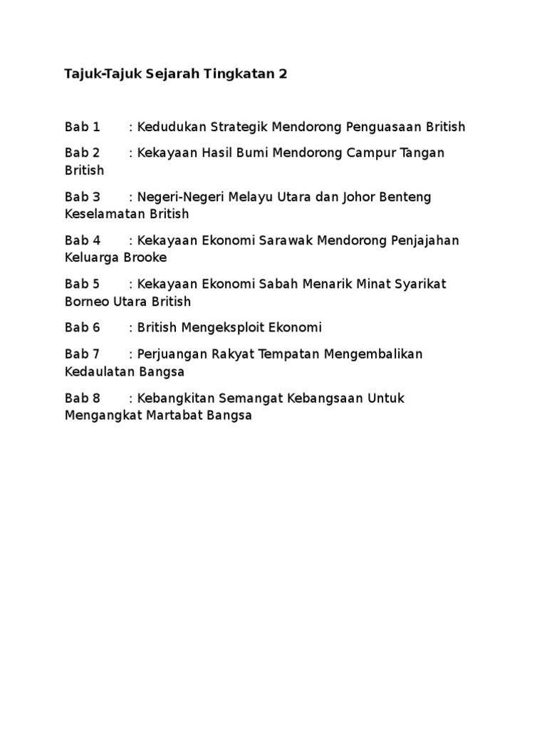 Tajuk - Tajuk Sejarah Tingkatan 2  PDF