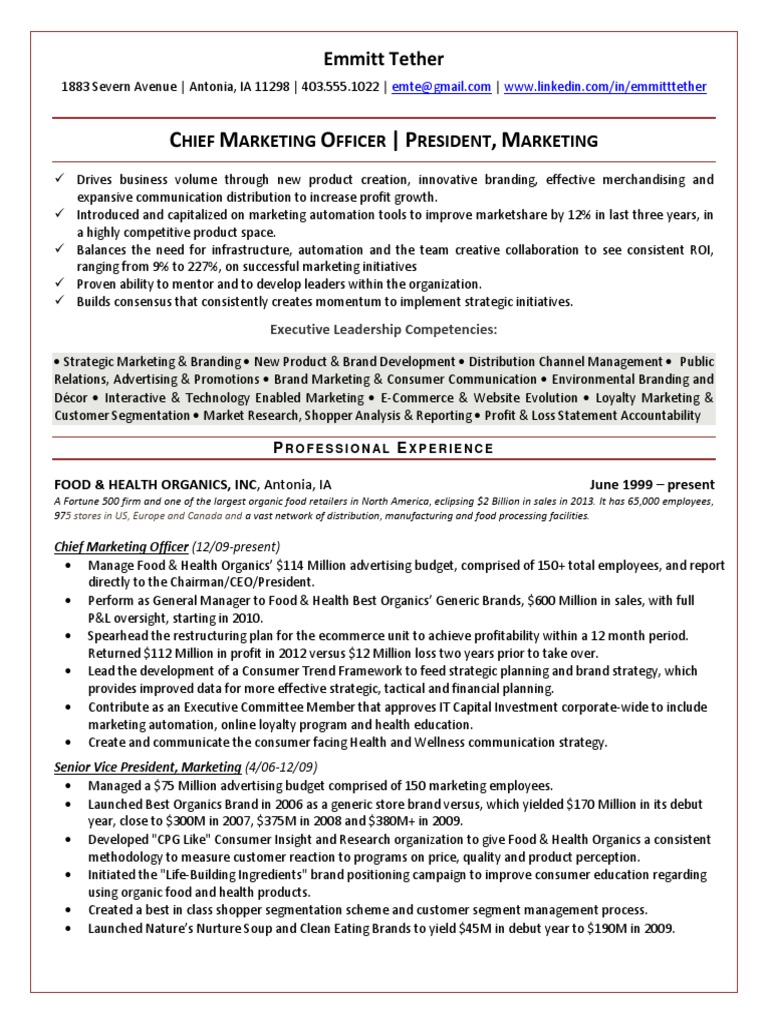 Chief Marketing Officer Resume Sample pdf - 1589115022