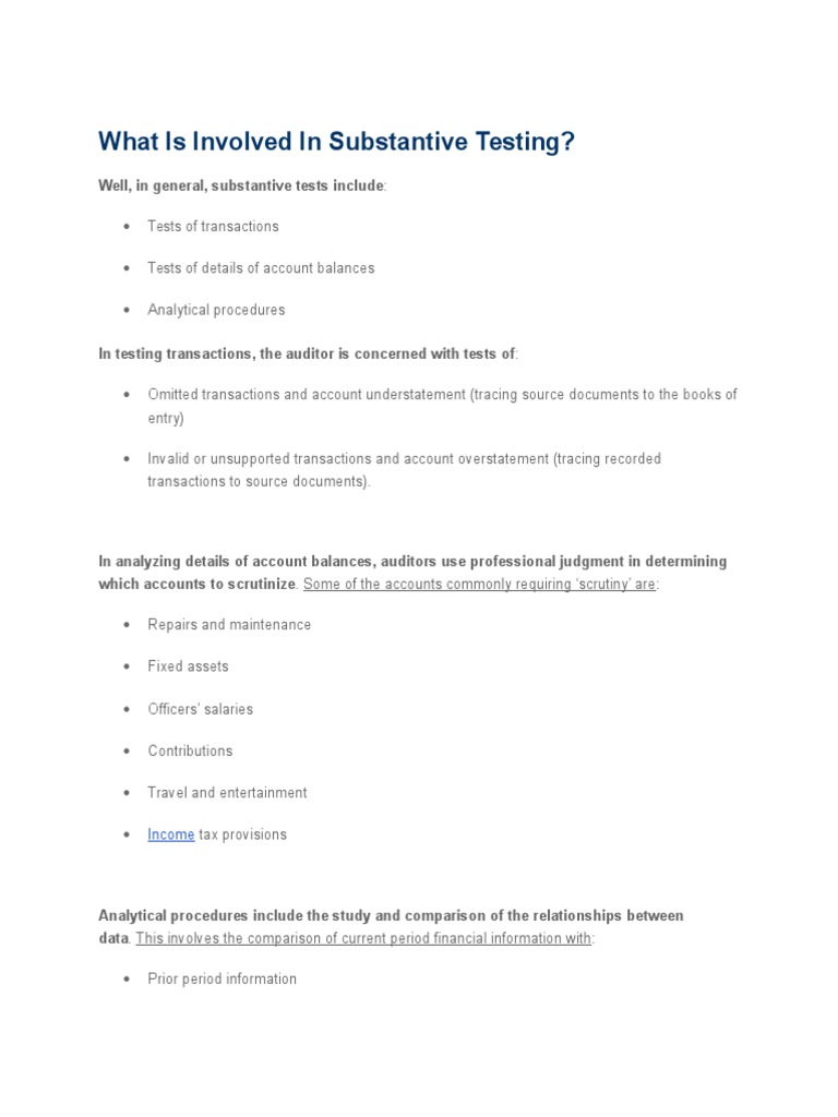 Substantive Testing Procedures Explained | PDF | Valuation (Finance ...