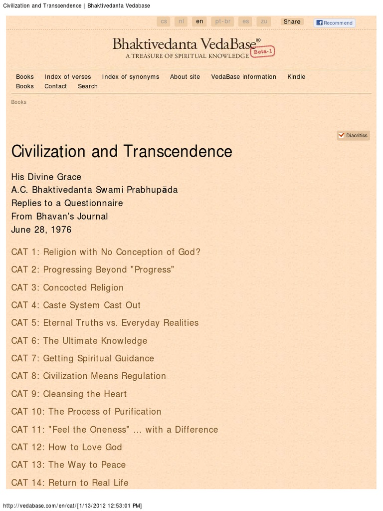 Civilization and Transcendence - Bhaktivedanta Vedabase | PDF | Krishna ...