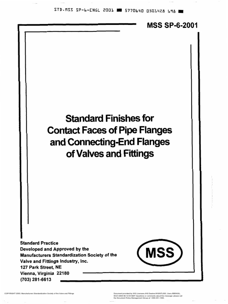 MSS SP 6 - Standard Finishes For Contact Faces of Pipe Flanges and ...