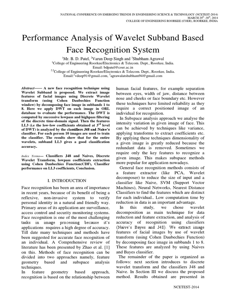 Wavelet Based Face Recognition System | PDF | Wavelet | Statistical ...