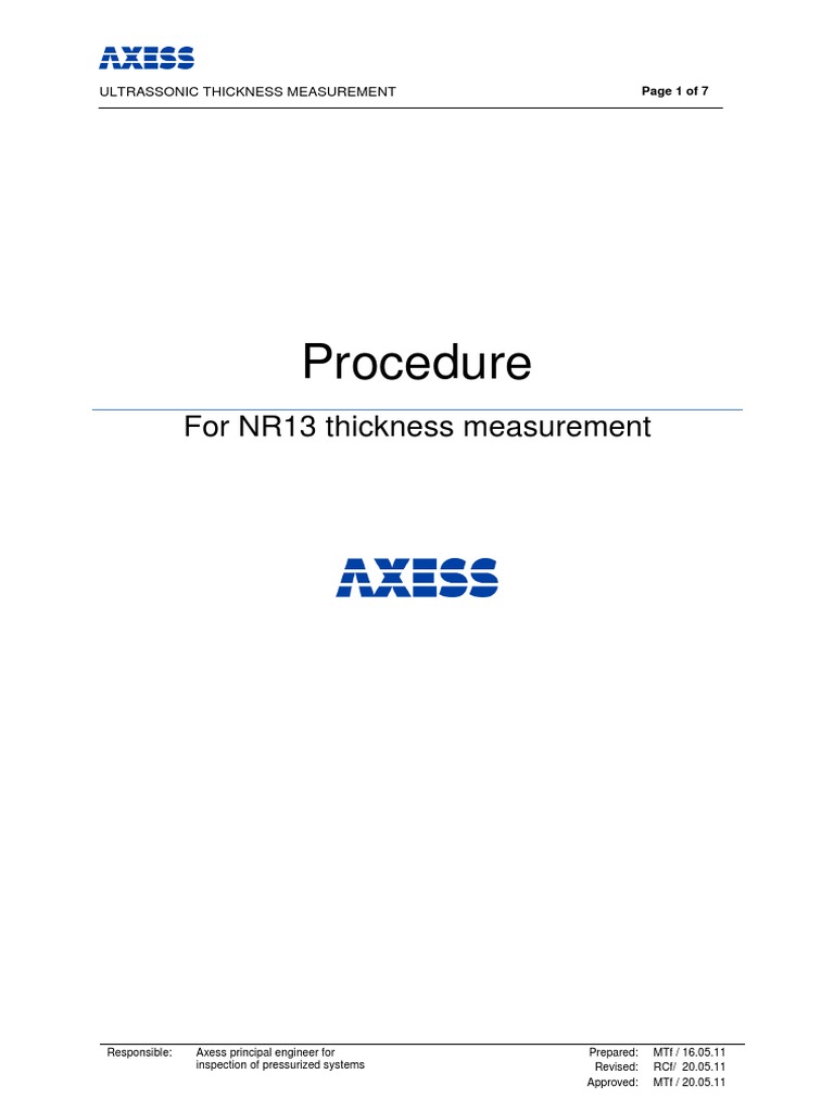 Axess Ultrassonic Thickness Measurement Procedure PDF Ultrasound