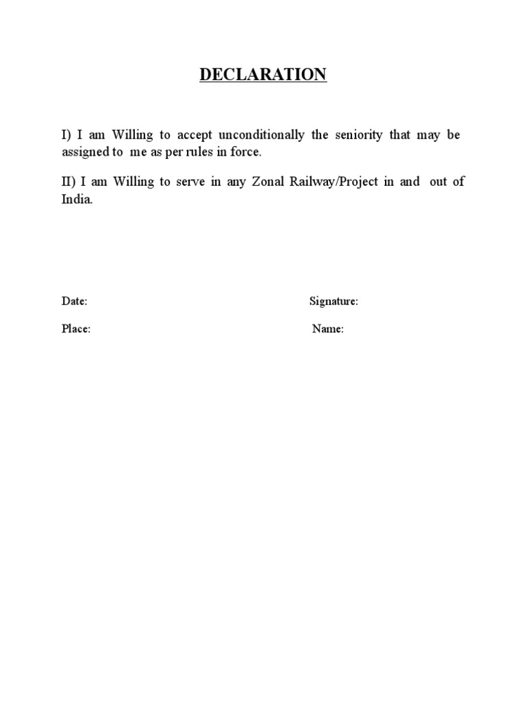 Unconditional Service Declaration Form | PDF