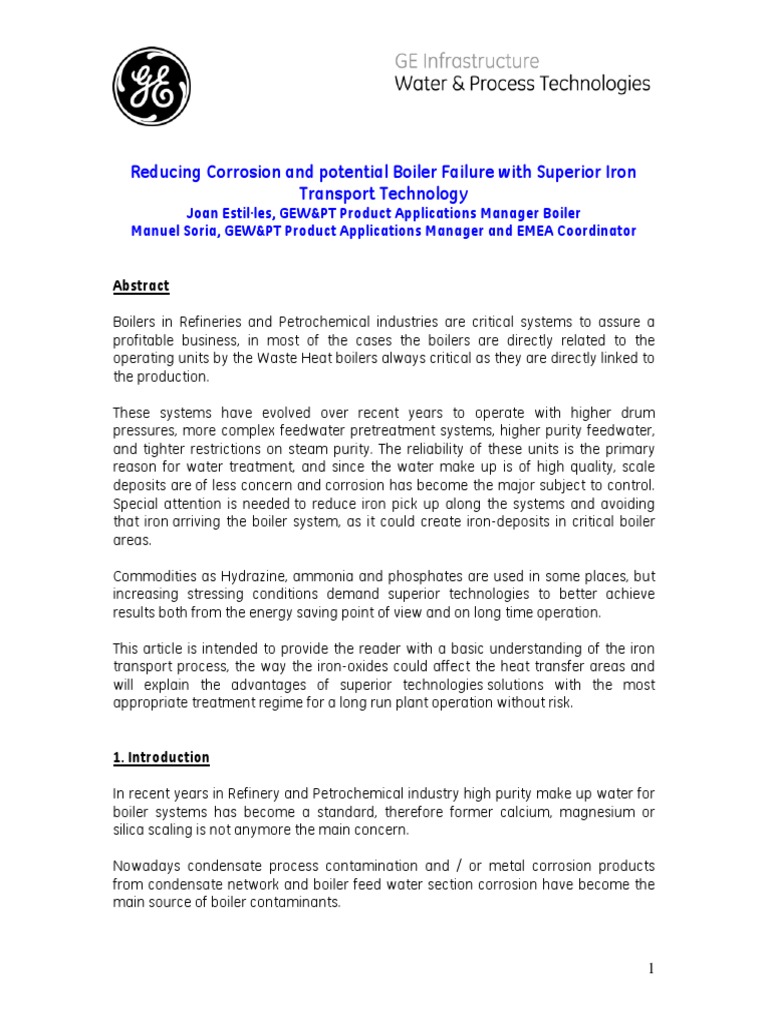 Boiler Water Treatment - GE | PDF | Corrosion | Iron