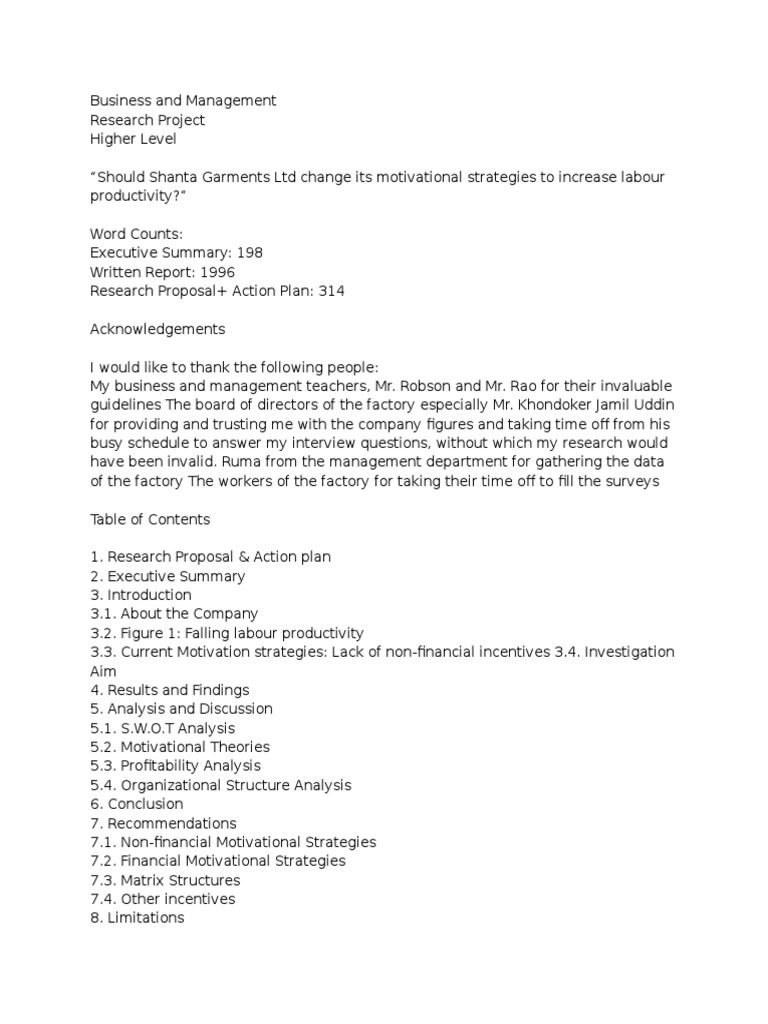 Business IA Sample HR Labour Economics Motivation