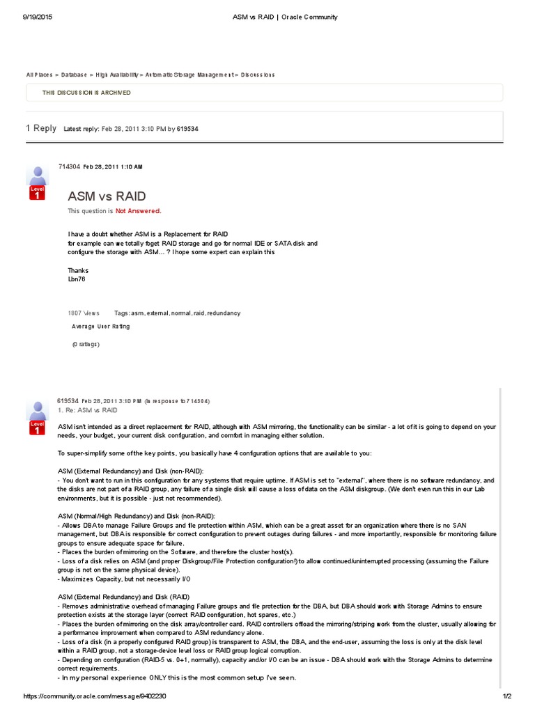 ASM vs RAID: Oracle Storage Solutions | PDF | Information Storage ...