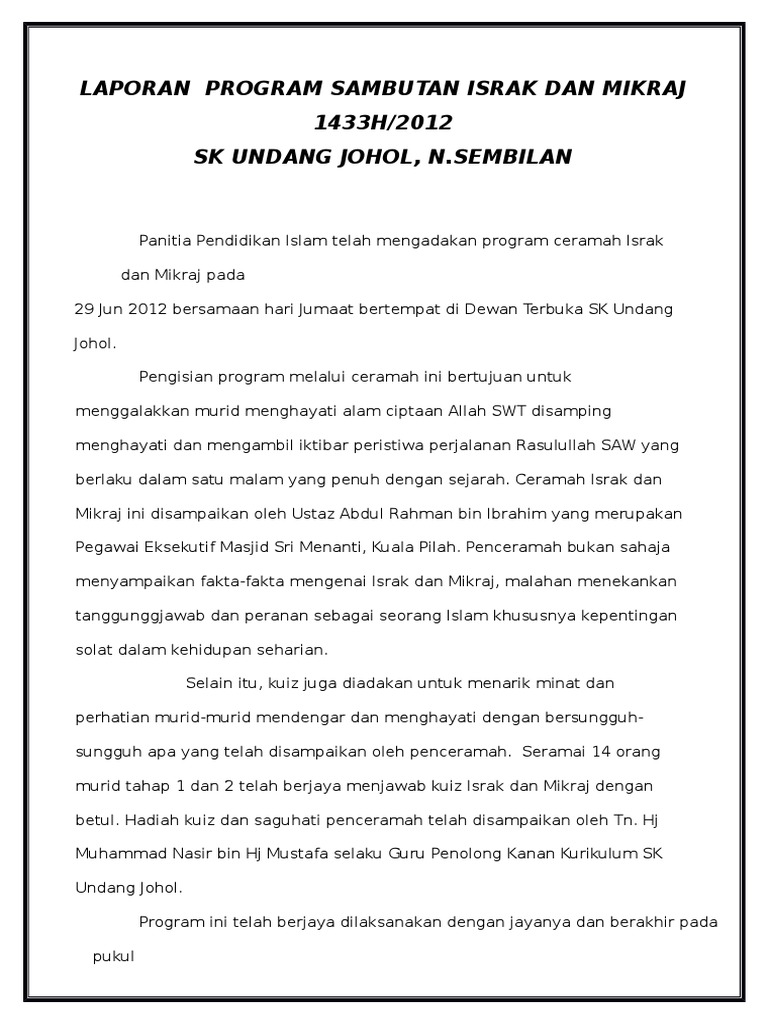 Laporan Program Sambutan Israk Dan Mikraj 2012 Pdf