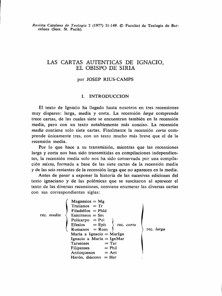 Cartas de San Ignacio de Antioquia Textos Religiosos Religión y creencia