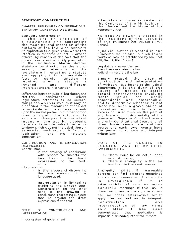 An InDepth Examination of Statutory Construction and Interpretation in