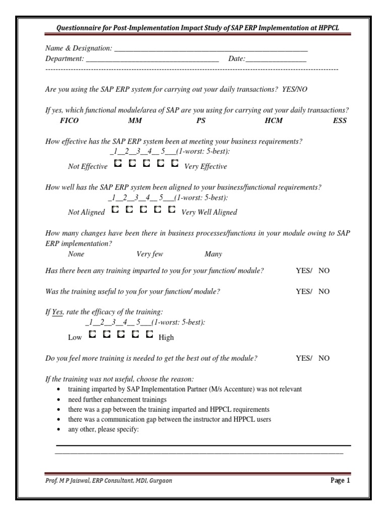 SAP ERP Post-Implementation Survey | PDF | Enterprise Resource Planning ...