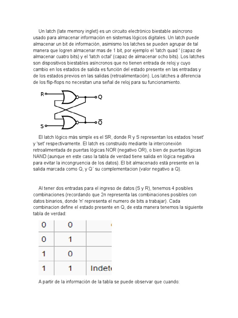 Funcionamiento del Latch SR | PDF | Diseño electronico | Electrónica ...