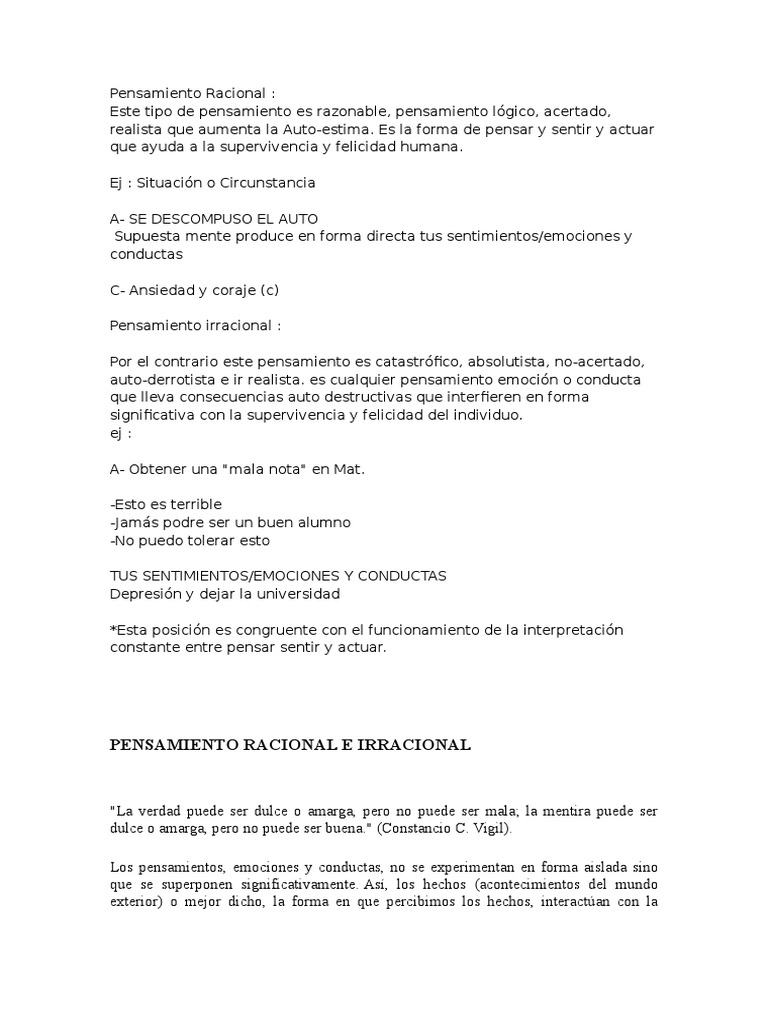 Pensamiento Racional e Irracional | PDF | Razón | Las emociones
