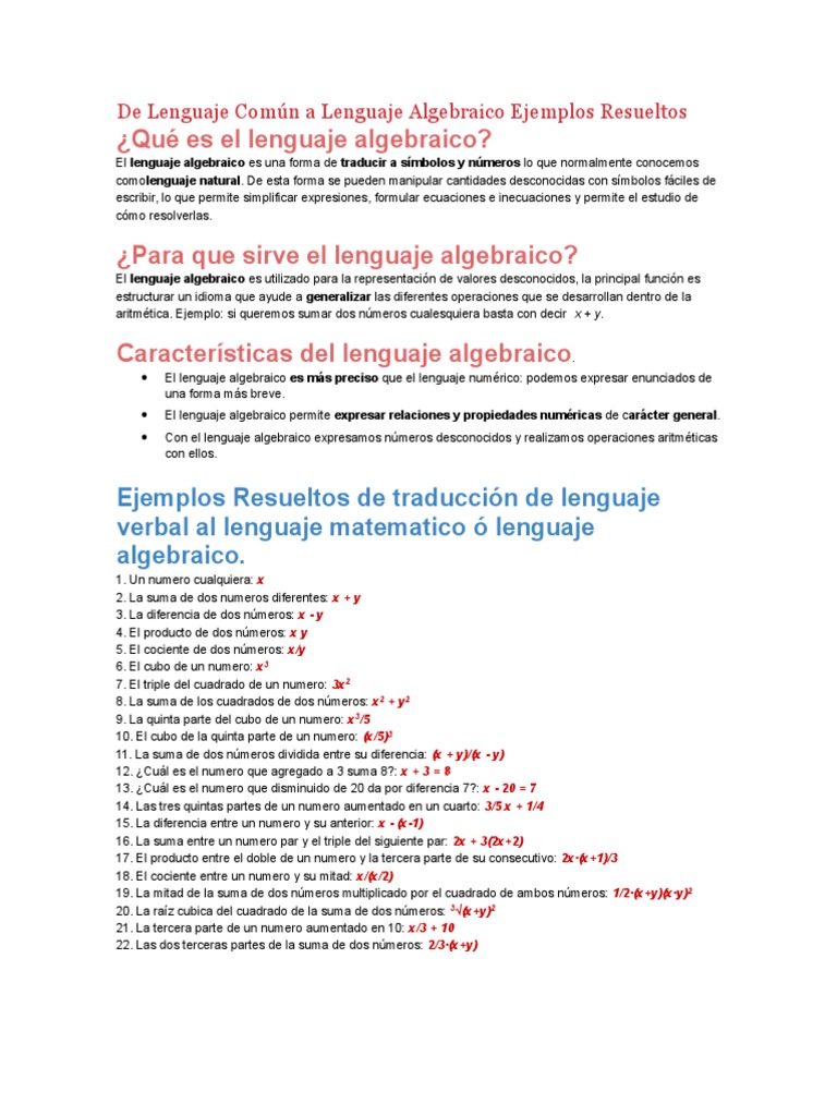 ¿Qué es el lenguaje algebraico?